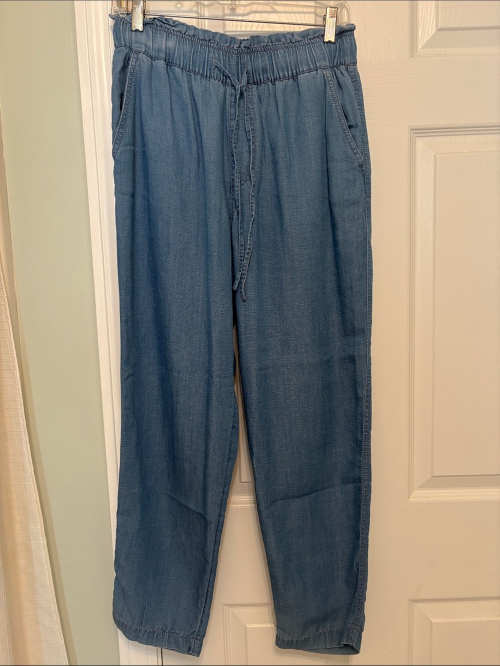 LOFT Relaxed Drawstring lightweight denim pants - Denim Blue